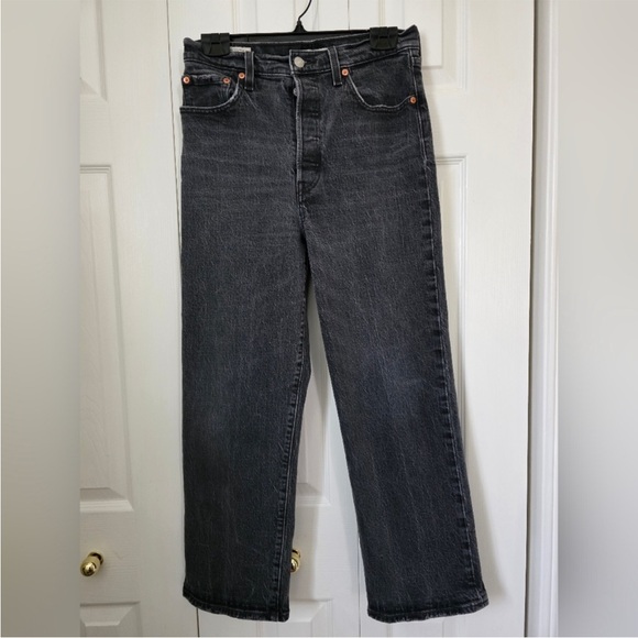 Levi's Ribcage Straight Jeans in Washed Black - Picture 6 of 14